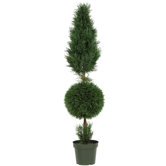 60" Cypress Ball and Silk Cone Tree in Green