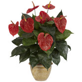 Anthurium with Ceramic Vase Silk Plant