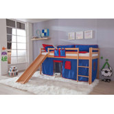 Hochbett "Top" mit Textilset - Blau / Rot