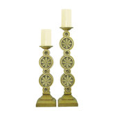 Medallion Scroll Wood Candlesticks (Set of 2)