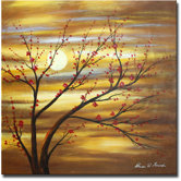 Hand Painted 'Red Bud Rhythm' Canvas Art