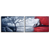 Hand Painted 'Mystic Mountain' Canvas Art