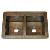 36" x 22" Double Bowl 50/50 Hammered Copper Kitchen Sink