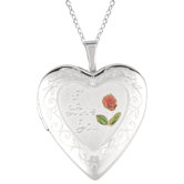 Heart Shaped Locket with I Love You and Rose in Silver