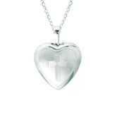 Heart Shaped Locket with Cross in Silver