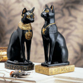 Egyptian Cat Goddess Bastet Statue in Matte Black (Set of 2)