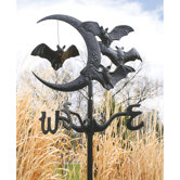 Crescent Moon Vampire Bats Metal Garden Stake Weathervane