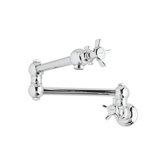 Country Kitchen Two Handle Wall Mounted Swing Arm Pot Filler Faucet with Cross Handles
