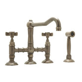 Country Kitchen Two Handle Widespread Bridge Faucet with Cross Handles Side Spray