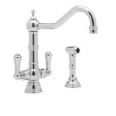 Perrin and Rowe Mono Two Handle Centerset Kitchen Faucet with Side Spray with 9" Reach Column Spout