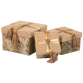 Woodland Storage Gift Box with Self Button and Ribbon and Tassel (Set of 3)