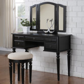 Bobkona St. Croix Bedroom Vanity Set with Stool in Black