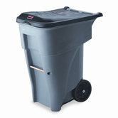 Brute Rollout Waste Container, Square, Polyethylene, 65gal, Gray