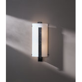 Two Light Wall Sconce with White Art Shade and Forged Vertical Bar