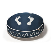 Utopian Footprints Round Dog Bed in Steel Blue / Pearl