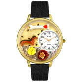 Unisex Dachshund Black Skin Leather and Goldtone Watch in Gold