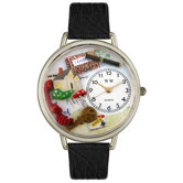 Unisex Realtor Black Skin Leather and Silvertone Watch in Silver