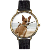 Unisex Chihuahua Photo Watch with Black Leather