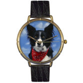 Unisex Border Collie Photo Watch with Black Leather