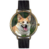 Unisex Corgi Photo Watch with Black Leather