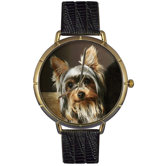 Unisex Yorkie Photo Watch with Black Leather