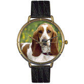 Unisex Bassett Hound Photo Watch with Black Leather