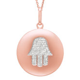 14k Gold 0.17ct TDW Diamond Round Hamsa (Hand) Disc Pendant
