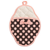 Brown and Pink Polka Dot Scalloped Pot Mitt
