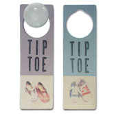 "Tiptoe" Wooden Doorknob Sign in Distressed Purple