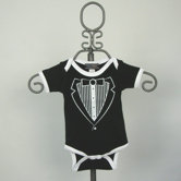 Black Tuxedo Infant Bodysuit - Short Sleeve with White Trim