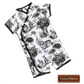 Toile Kimono Infant Bodysuit in Black and White