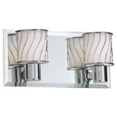 Bevelled Mirror Two Light Bath Vanity with White Frosted Glass Shade in Polished Chrome