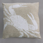 Big Crab White Pillow on Natural Linen
