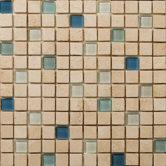 Natural Stone 1" x 1" Travertine Ancient Tumbled Glass Blend Mosaic in Anima Beige