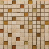 Natural Stone 1" x 1" Travertine Ancient Tumbled Glass Blend Mosaic in Mazia Beige