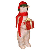 Standing Polar Bear with Present Statue