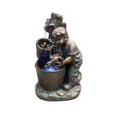 Fiberglass Resin Boy Washing Duck Fountain with LED Light