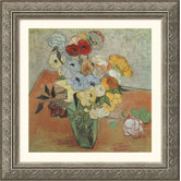 Roses and Anemones Silver Framed Print - Vincent van Gogh