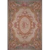 Grandeur Beige/Teal Needlepoint Aubusson Rug/Tapestry