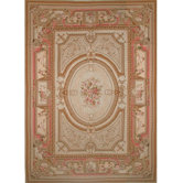Grandeur Gold/Coral Needlepoint Aubusson Rug/Tapestry