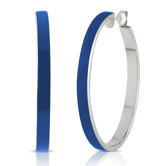 Carnival Sterling Silver and Enamel Oval Hoop Earrings in Navy Blue