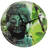 Buddha Round Wall Clock in Green Patina
