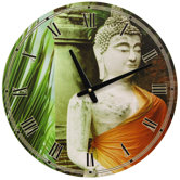 Buddha Round Wall Clock in Orange Drape