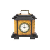 Square Pagoda Top Calligraphy Clock in Brown