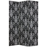 Damask Fabric Room Divider in Black