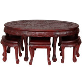 Carved Coffee Table with Stool