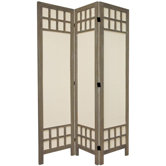 6 Feet Tall Window Pane Fabric Room Divider in Burnt Grey