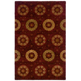 Majestic Chili Red Circular Motifs on Eye-Catching Rug