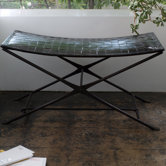 Woven Leather and Iron Entryway Bench