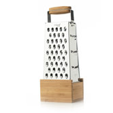 Stainless Steel  Box Grater with Bamboo Catch
